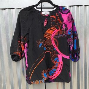 Tibi silk printed peasant blouse